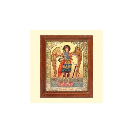 Икона Архангел Михаил" 13x15 см, деревянная рама, двойное тиснение"