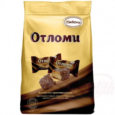 Gaufrettes "Otlomi" avec garniture crémeuse (30%) et caramel doux (28%), dans un glaçage au cacao (20 %)