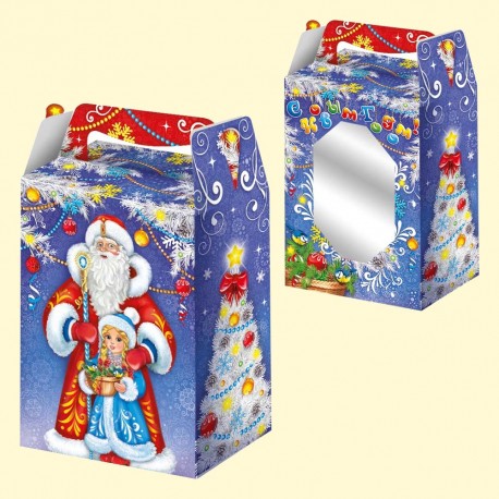 Складная подарочная упаковка - ДМ и Снегурка, 1000 г, 14 x 8 x 19,5 (23,5) см