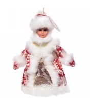 Jouet d'arbre de Noël Snow Maiden 35 cm, dans un manteau de fourrure rouge avec un compartiment pour bonbons