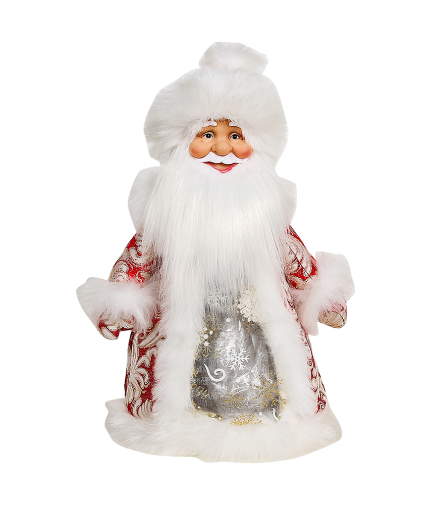 Figurine du Père Noël rouge avec ornements blancs et dorés, avec compartiment pour bonbons et cadeaux, 35 cm