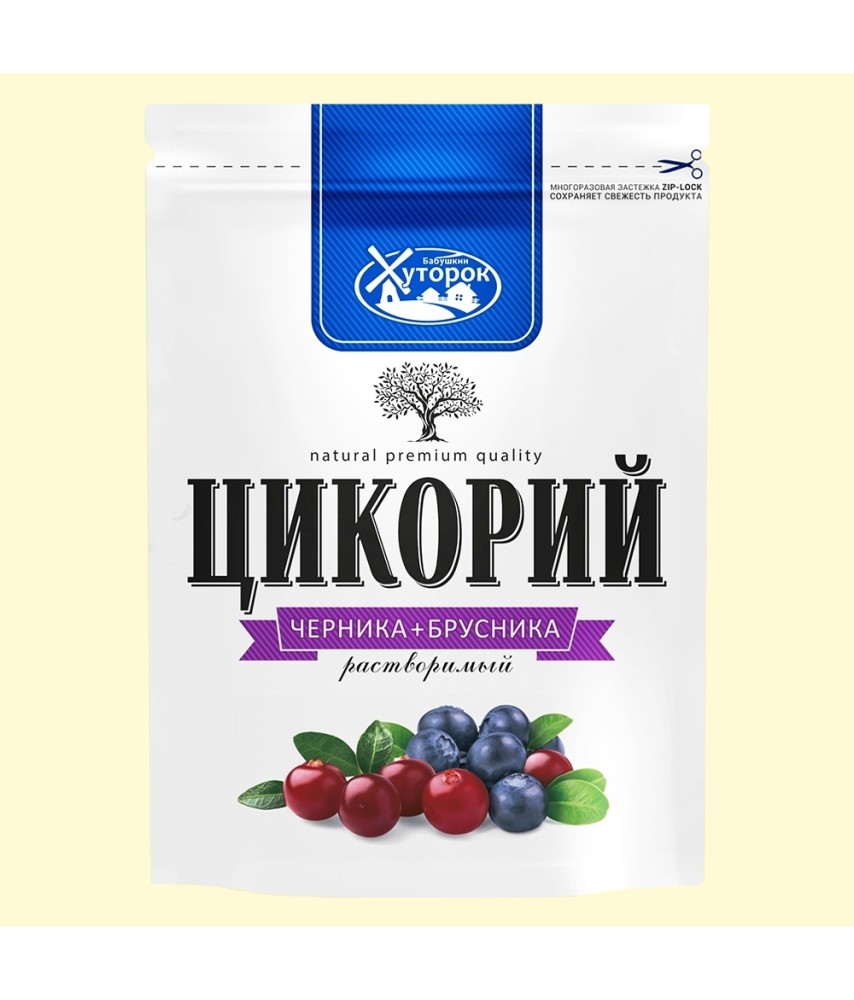 Цикорий порошок ЧЕРНИКА + БРУСНИКА ХУТОРОК Пакет с ЗИП застежкой, 100 г