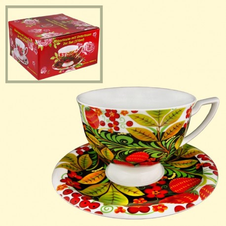 Чайный набор Царский", дизайн "Хохлома",1 чашка 370 мл + 1 блюдце"